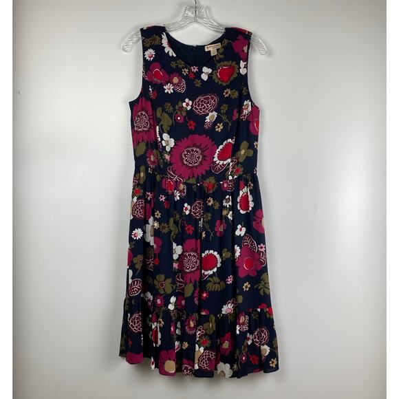 Brooks Brothers Retro Floral Ruffle Fit and Flare Dress Navy Womens Size 6 - Picture 3 of 12